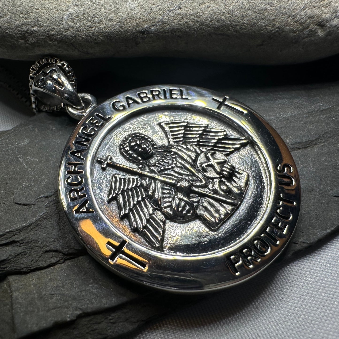 Large Archangel Gabriel Pendant in Sterling Silver
