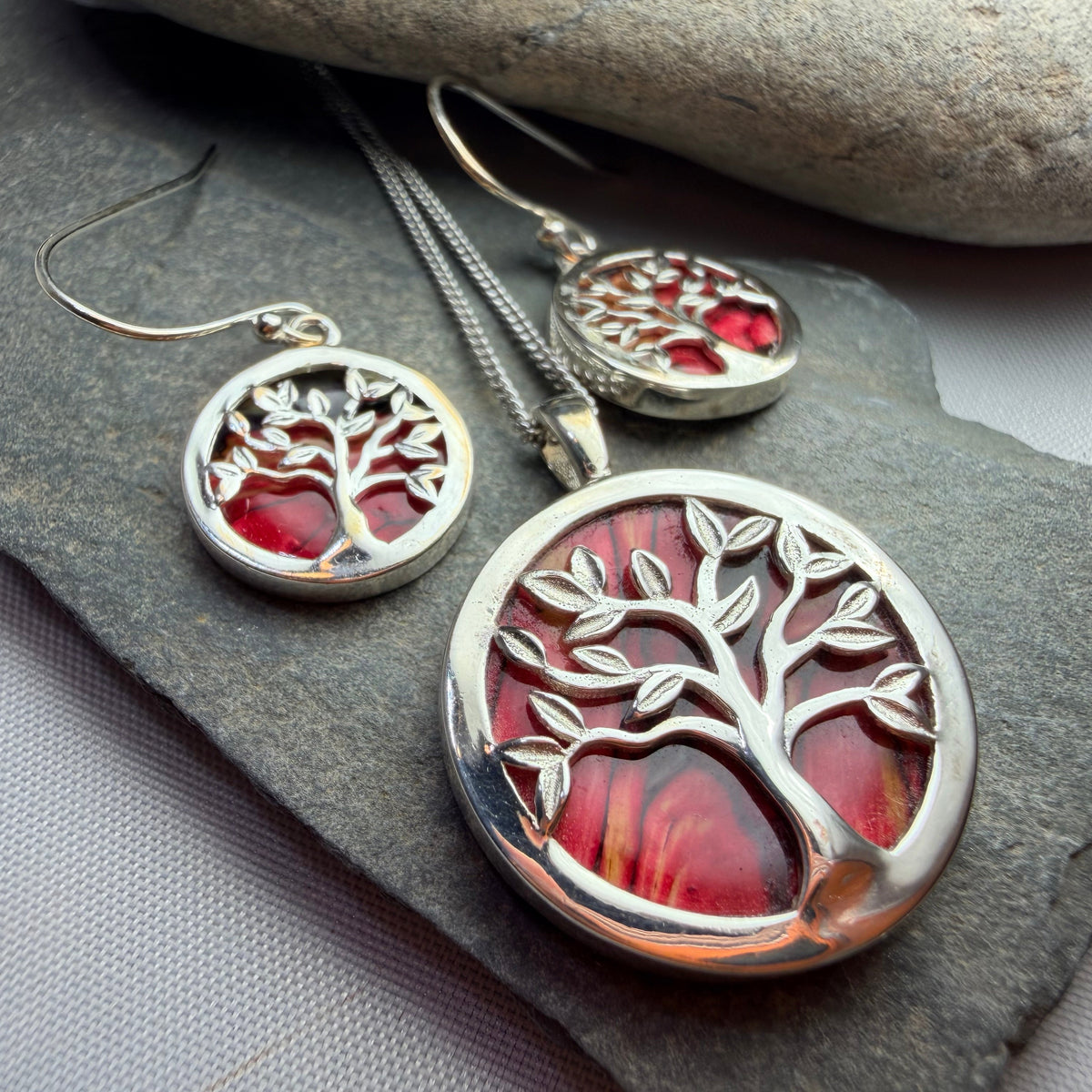 Heathergems Scottish Tree of Life Necklace & Earrings Set - Sterling Silver