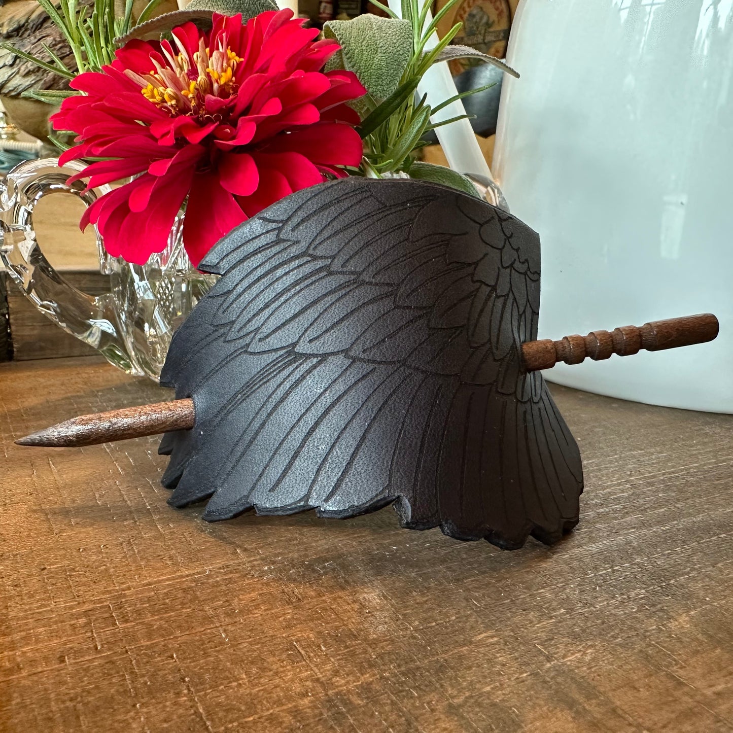 Black Raven Wing Leather Hair Slide for Women