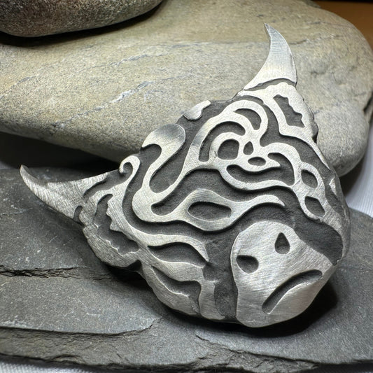 Celtic Highland Cow Brooch - Handmade in Scotland