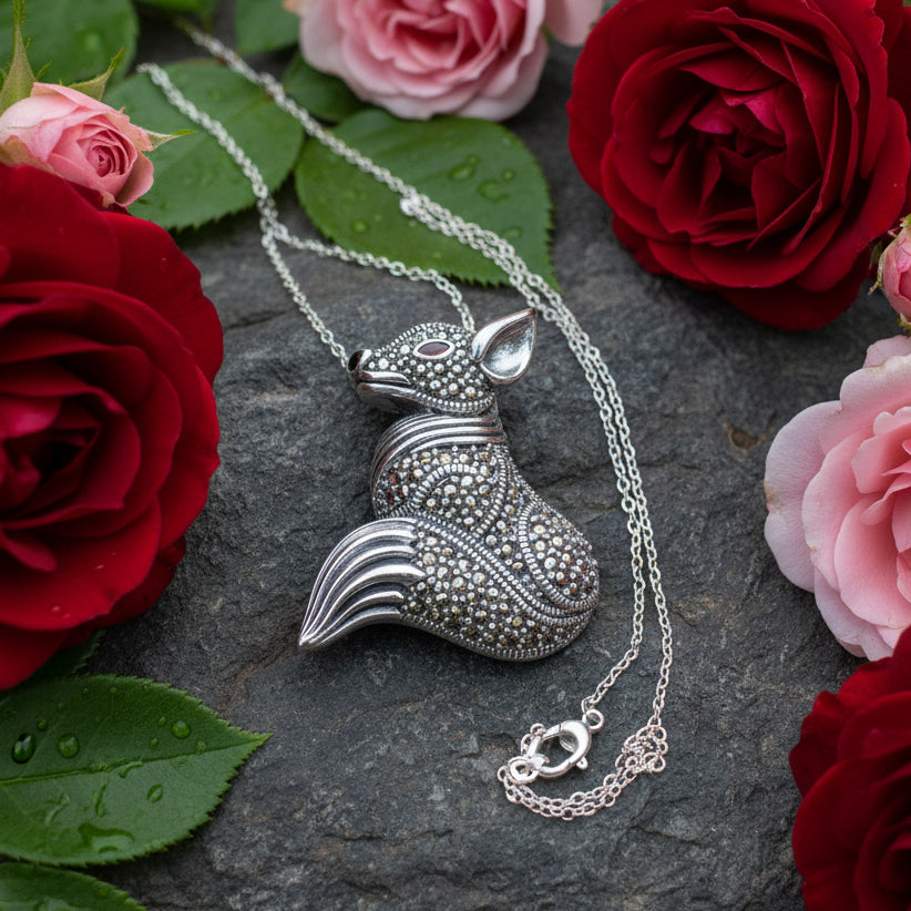 Reynard Marcasite Fox Necklace in Sterling Silver