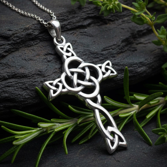 Celtic Dara Knot Cross Necklace in Sterling Silver
