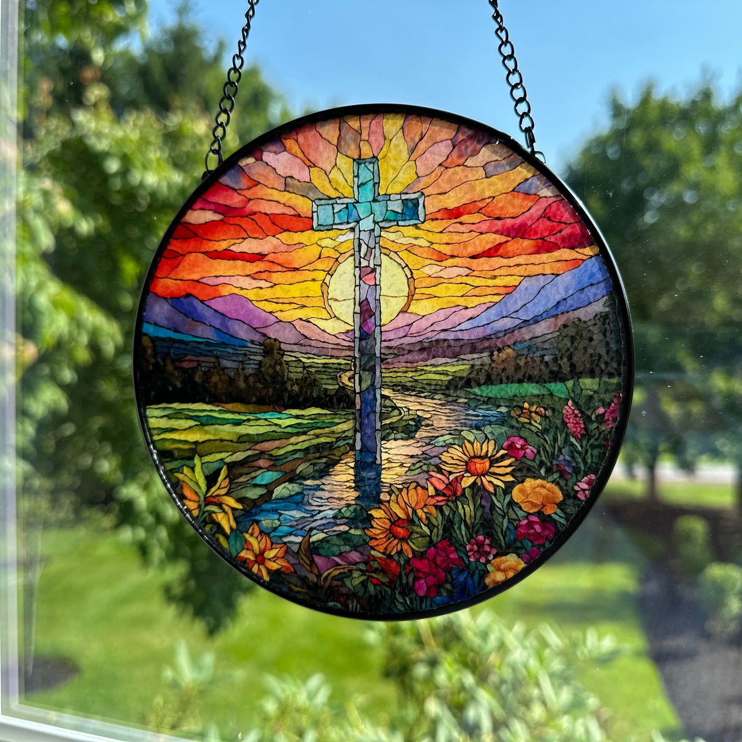 Mountain Sunrise Cross Suncatcher