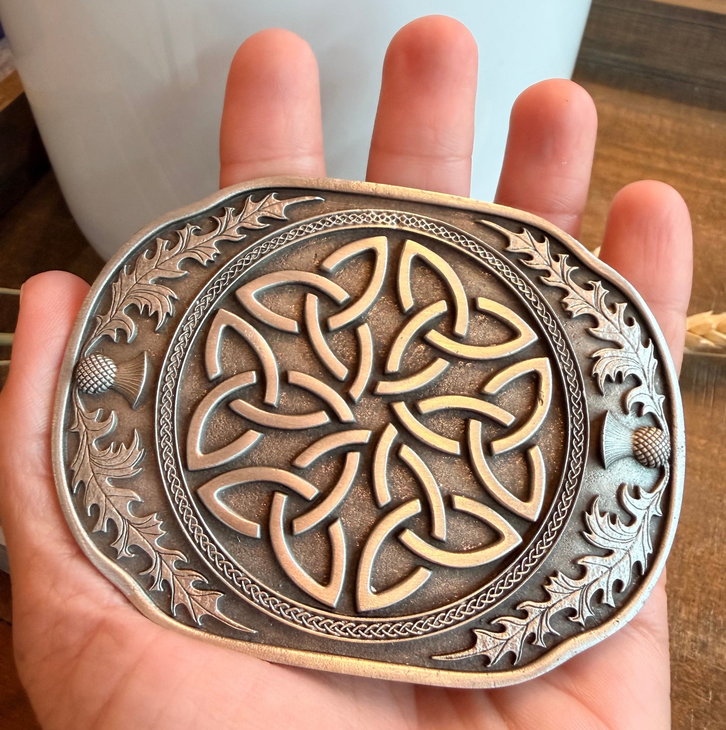 Celtic Knot & Thistle Kilt Belt Buckle - Handmade in Scotland