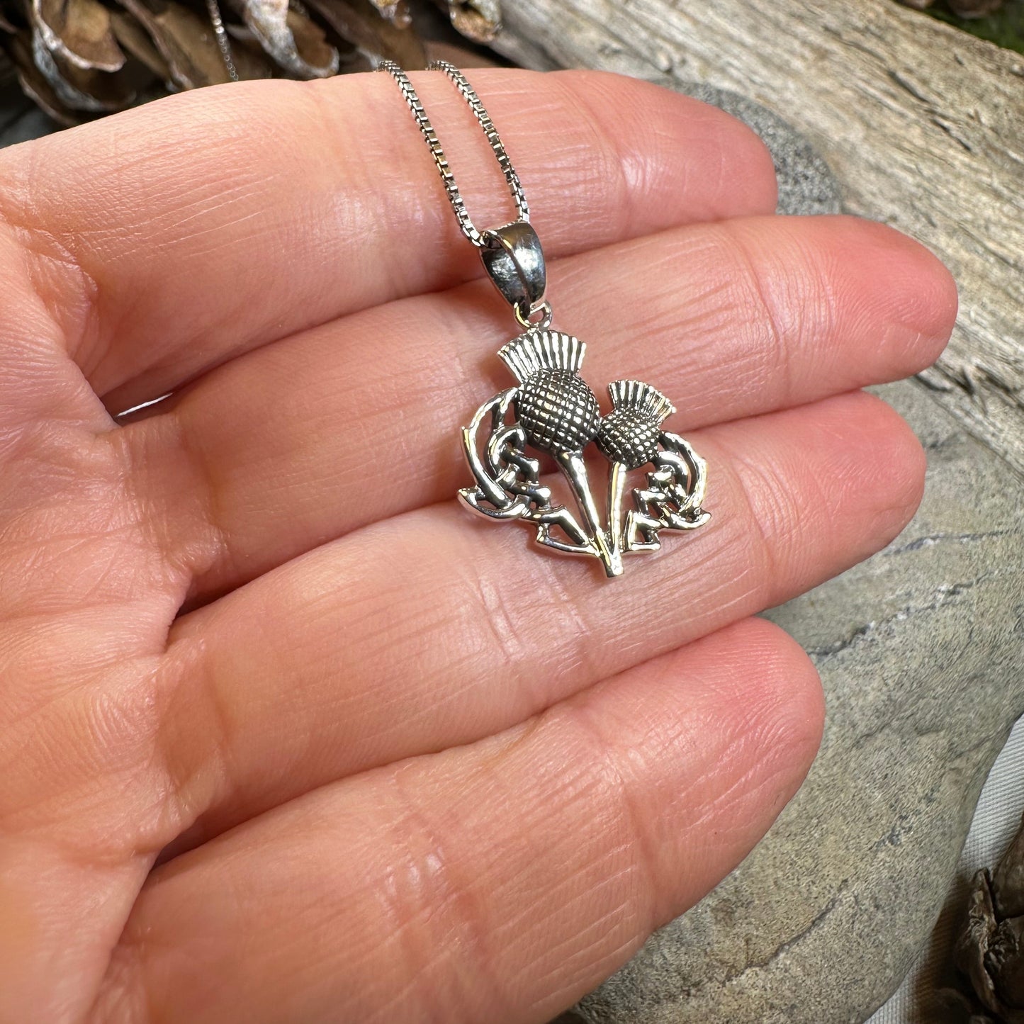 Maisie Double Scottish Thistle Necklace in Sterling Silver