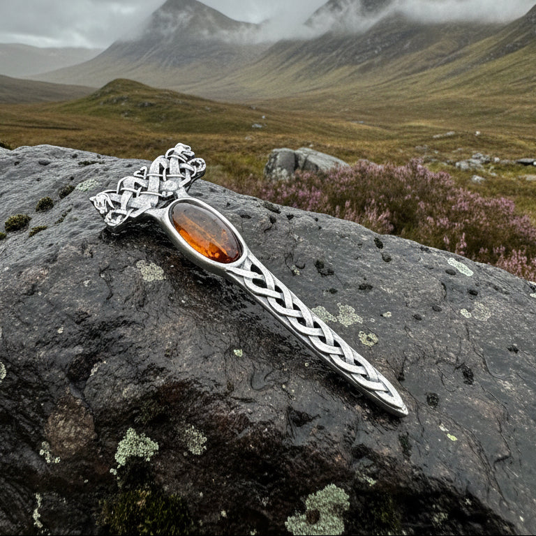Celtic Dragon Crystal Kilt Pin - Handmade in Scotland