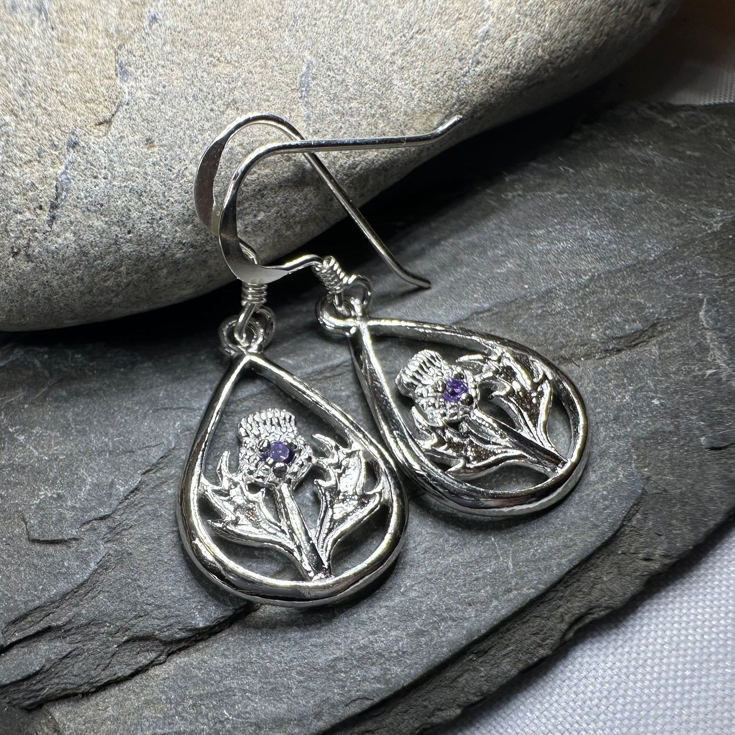 Teardrop Scottish Thistle Amethyst Earrings - Perfect Gift — view 9