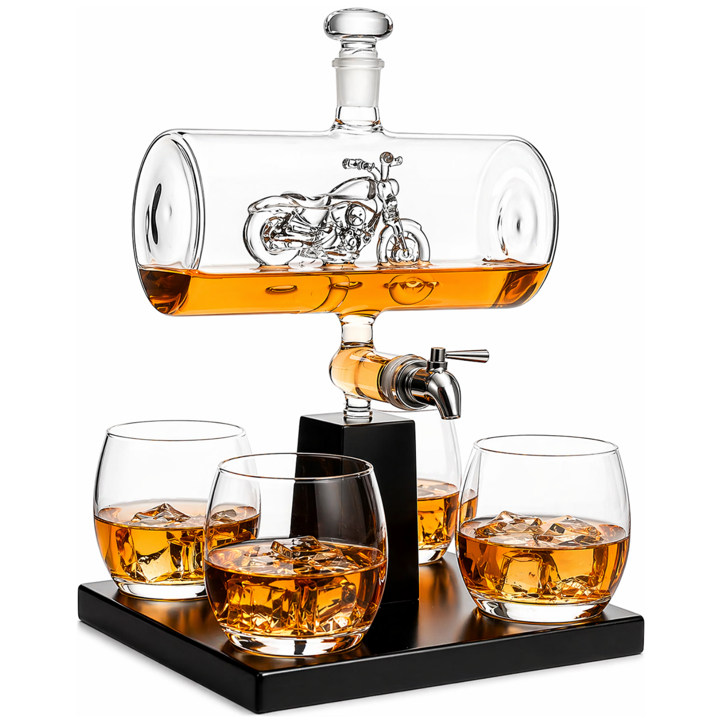 Motorcycle Decanter Whiskey Decanter Set with 4 Whiskey Glasses