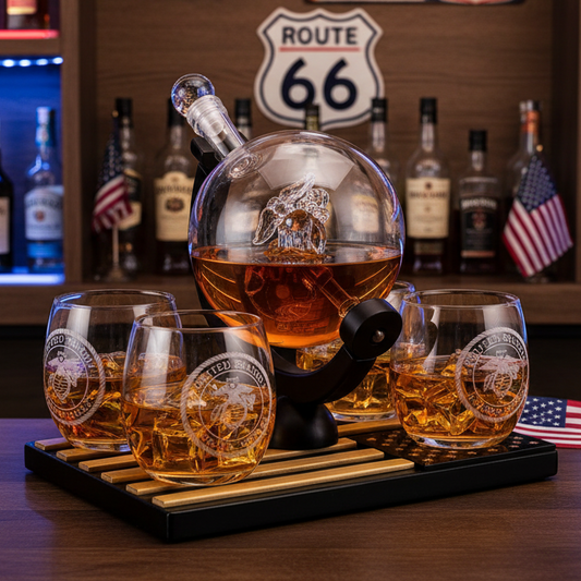 Marine Whiskey Decanter Set Premium Barware Gift with Four Glasses