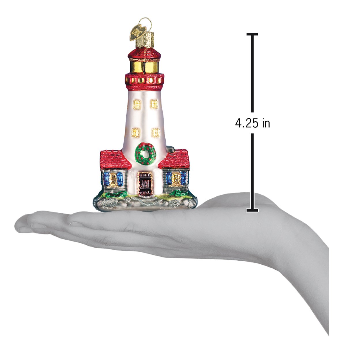 Christmas Lighthouse Ornament - Handblown Glass