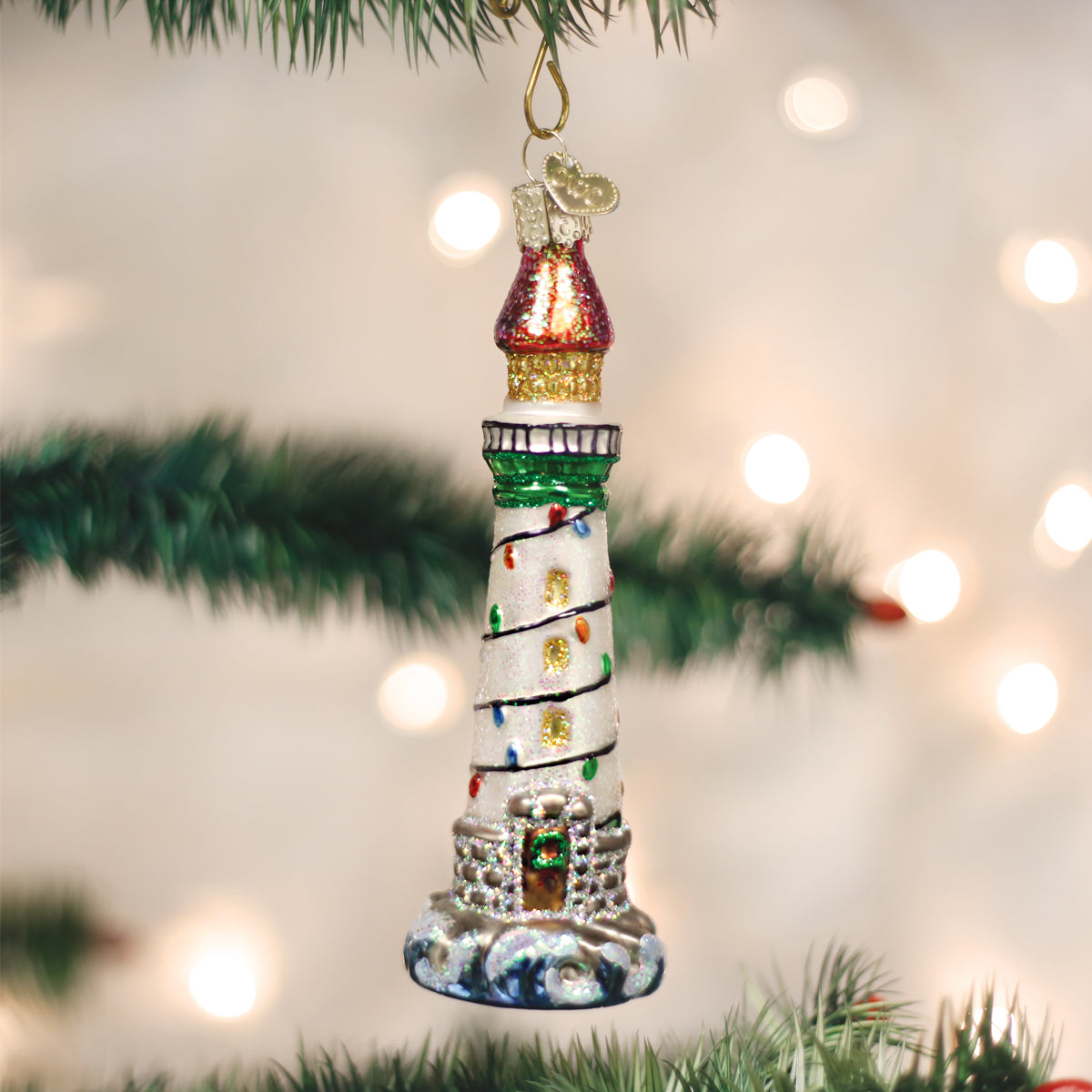Holiday Lighthouse Ornament - Handblown Glass
