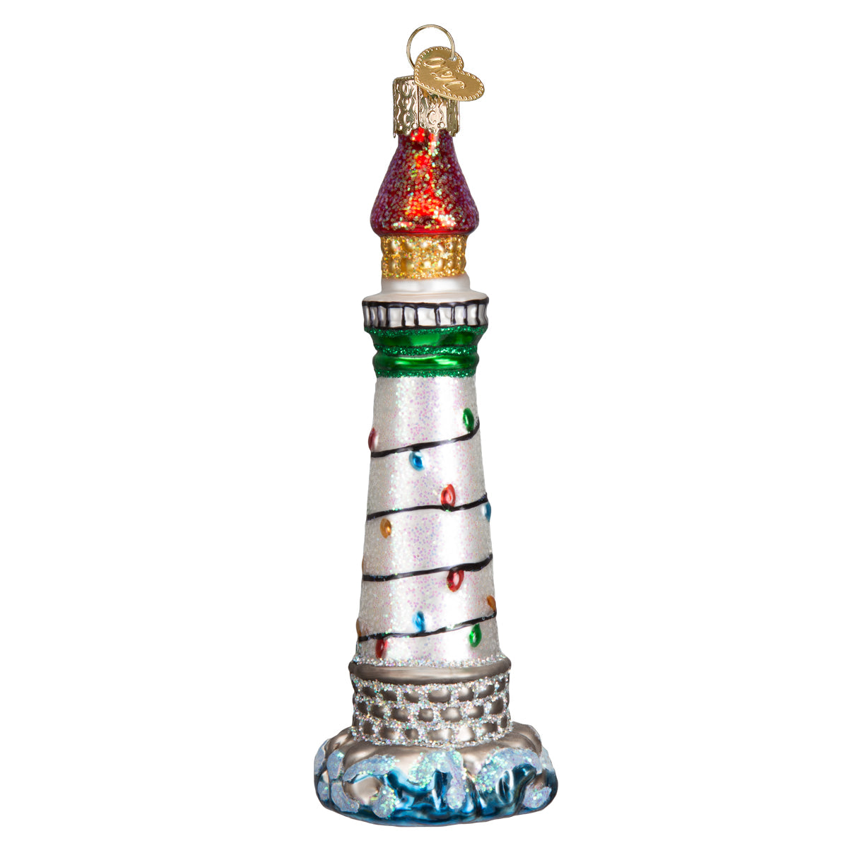 Holiday Lighthouse Ornament - Handblown Glass