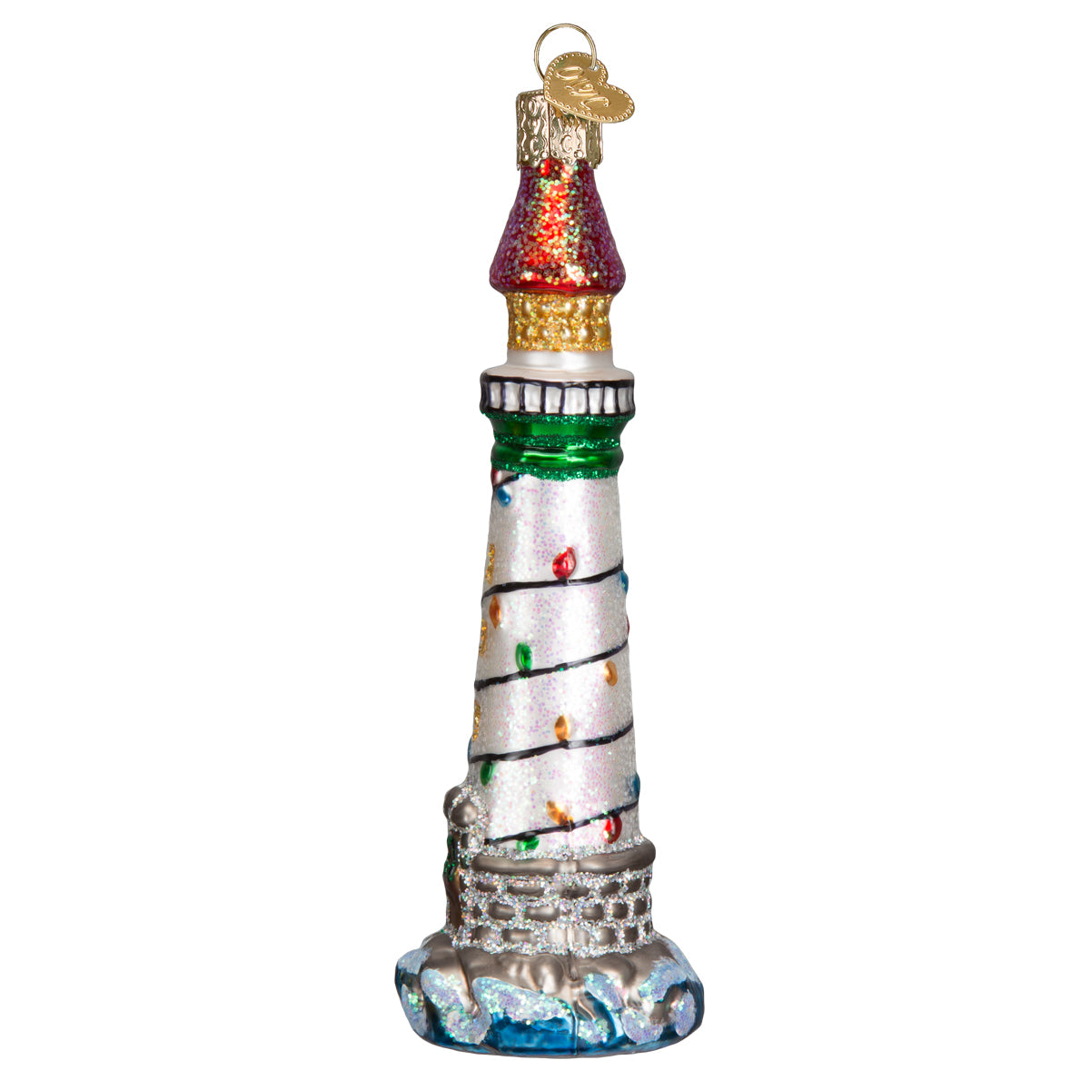 Holiday Lighthouse Ornament - Handblown Glass