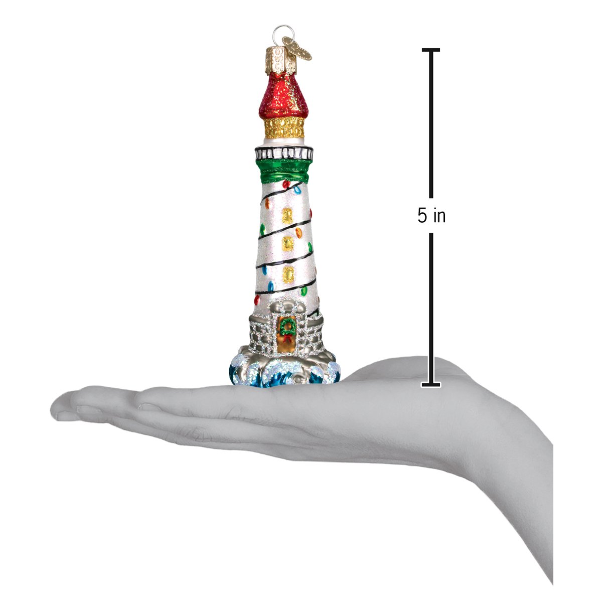 Holiday Lighthouse Ornament - Handblown Glass