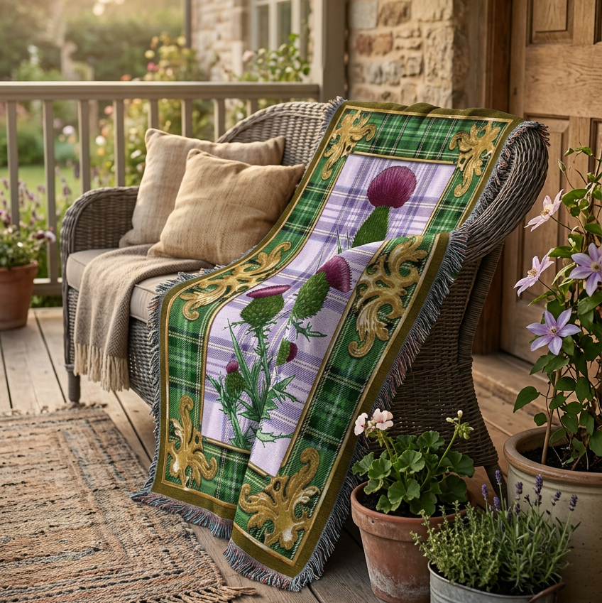 Bonny Scottish Thistle Cotton Blanket - Handmade in North Carolina