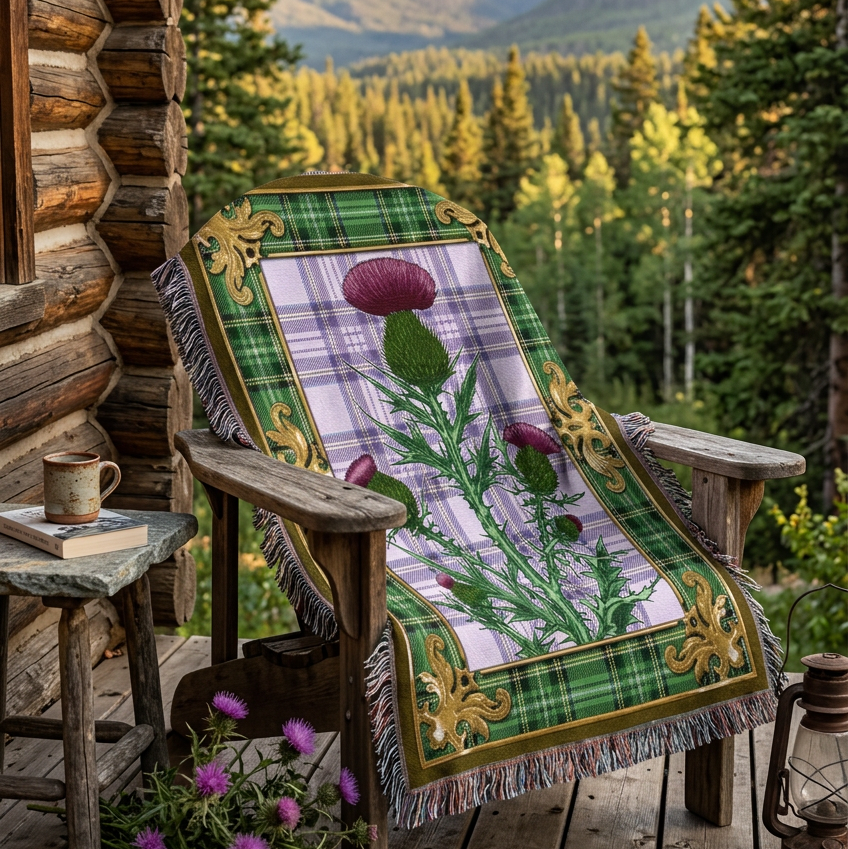 Bonny Scottish Thistle Cotton Blanket - Handmade in North Carolina