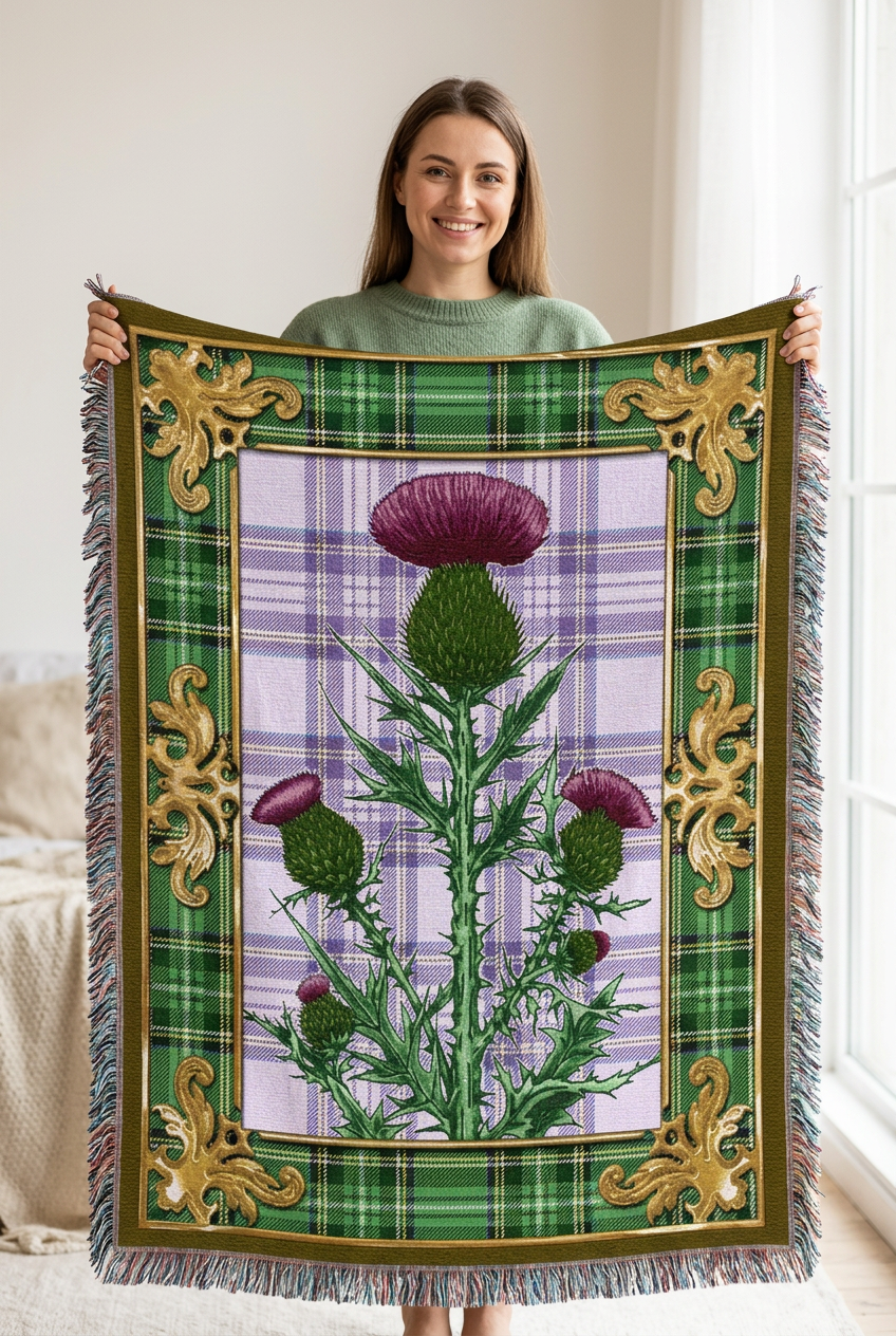 Bonny Scottish Thistle Cotton Blanket - Handmade in North Carolina