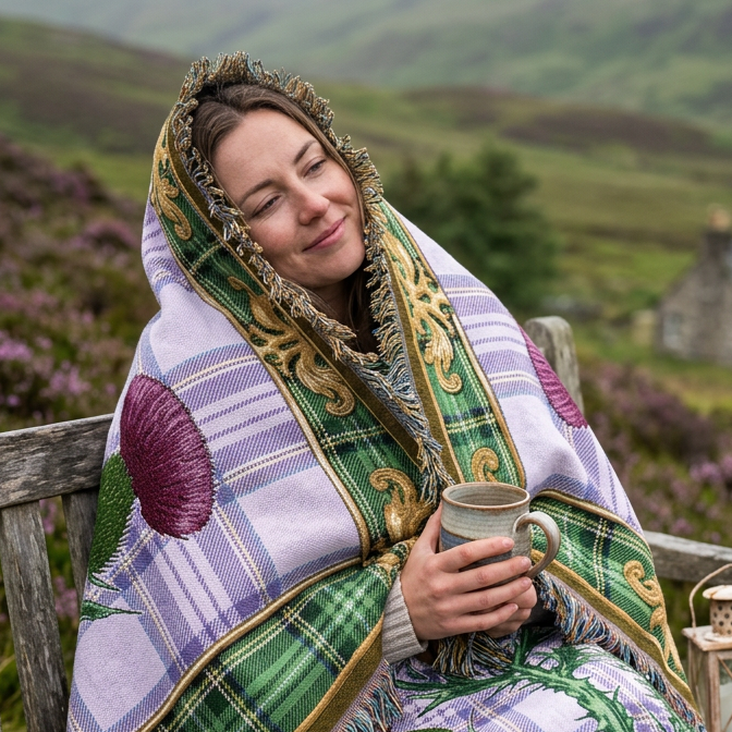 Bonny Scottish Thistle Cotton Blanket - Handmade in North Carolina