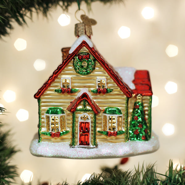 Christmas Cottage Ornament - Handblown Glass