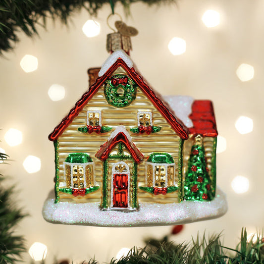 Christmas Cottage Ornament - Handblown Glass