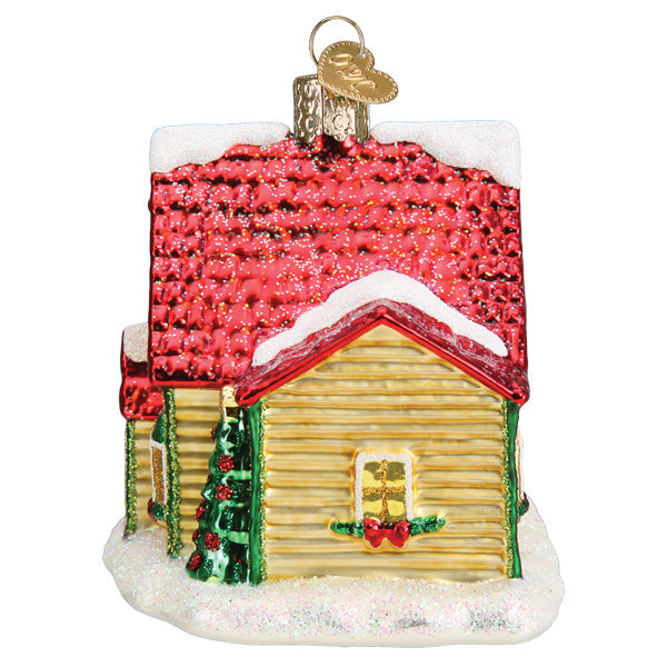 Christmas Cottage Ornament - Handblown Glass