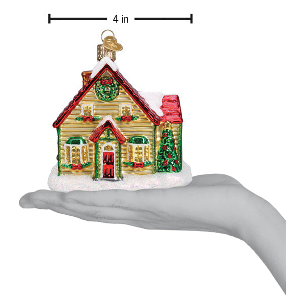 Christmas Cottage Ornament - Handblown Glass
