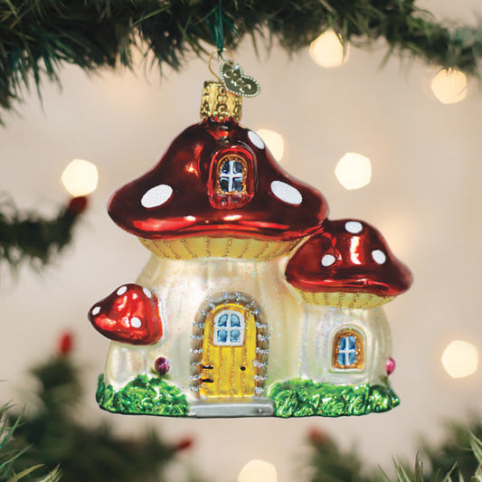 Mushroom Fairy House Ornament - Handblown Glass
