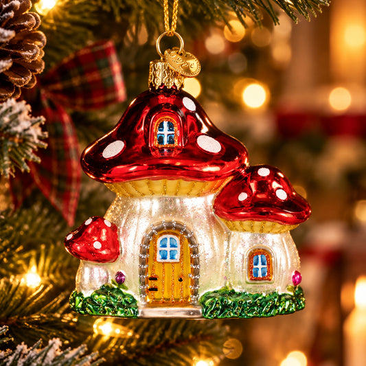 Mushroom Fairy House Ornament - Handblown Glass