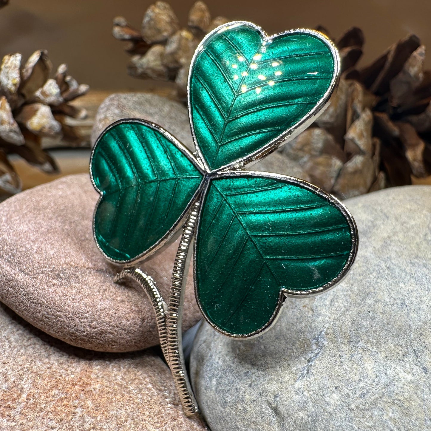 Enamel Green Irish Shamrock Scarf Ring