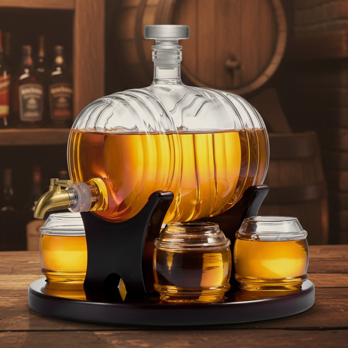 Barrel Whiskey Decanter & Glasses Set