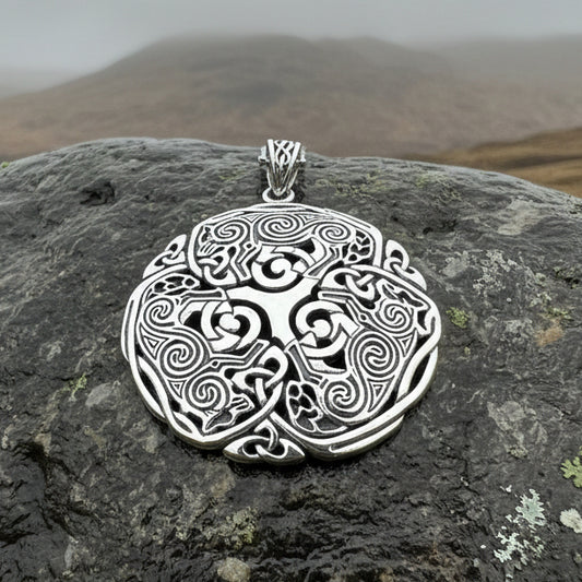Pictish Triple Celtic Wolf Necklace in Sterling Silver