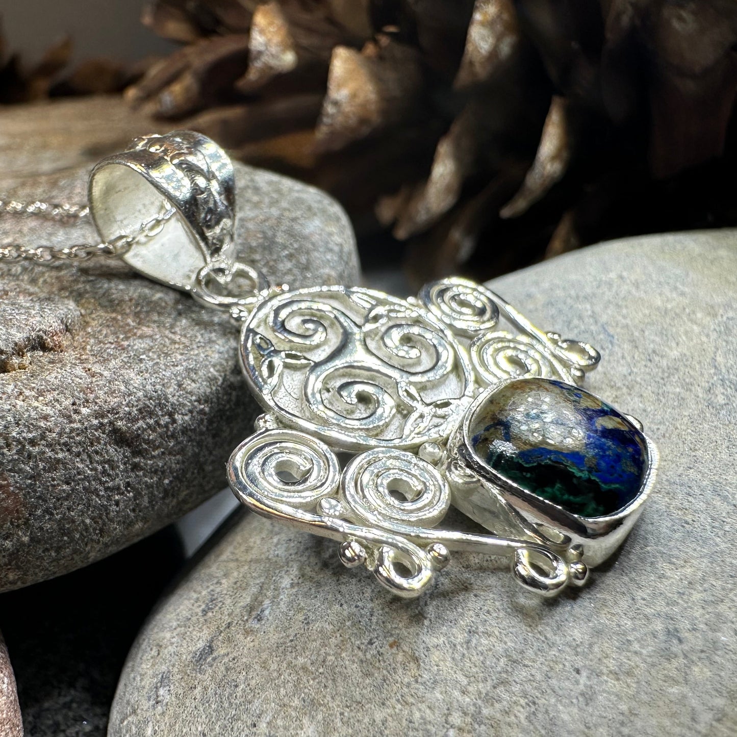 Lyria Celtic Triple Spiral Necklace in Sterling Silver — view 3