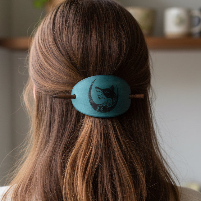 Celtic Wolf & Moon Leather Hair Slide for Women