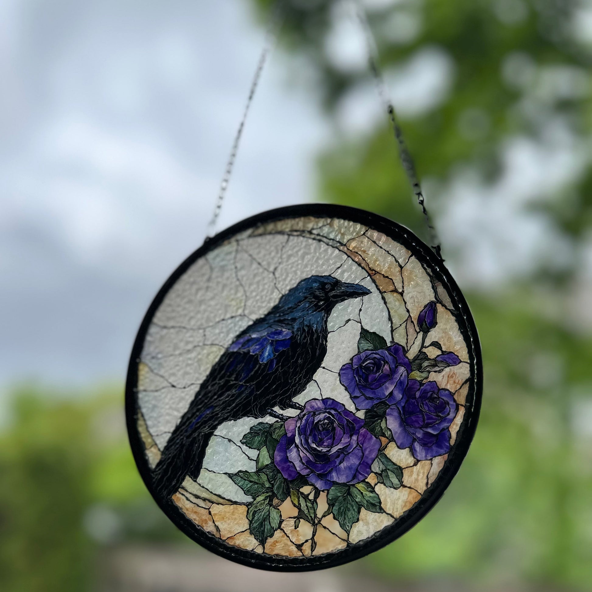 Purple Roses Moon Raven Suncatcher — view 8