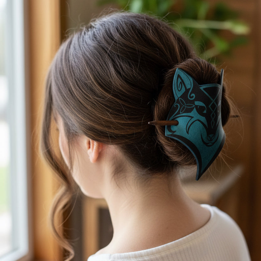 Celtic Wolf Leather Hair Slide for Women