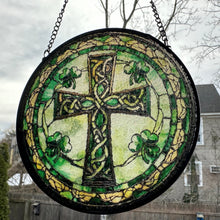 Load image into Gallery viewer, Shamrock Celtic Cross Stained Glass Gift
