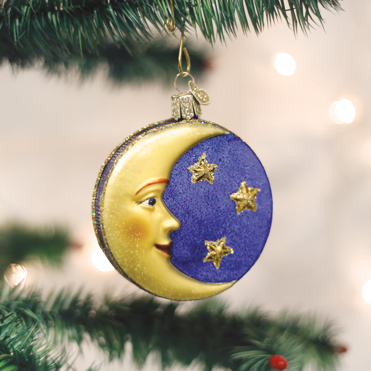 Man In The Moon Ornament - Handblown Glass
