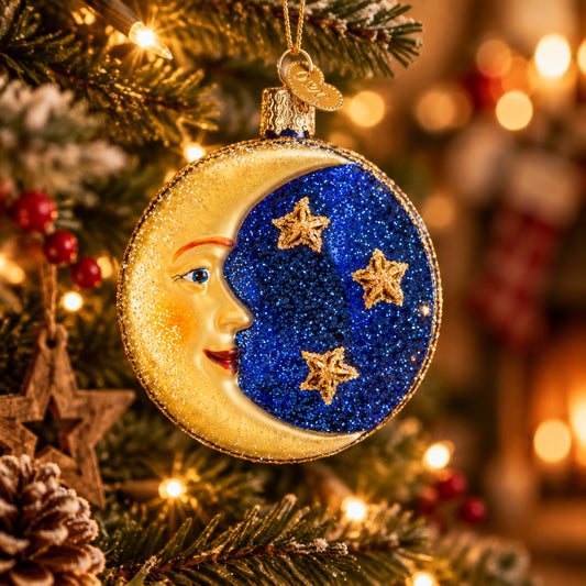 Man In The Moon Ornament - Handblown Glass