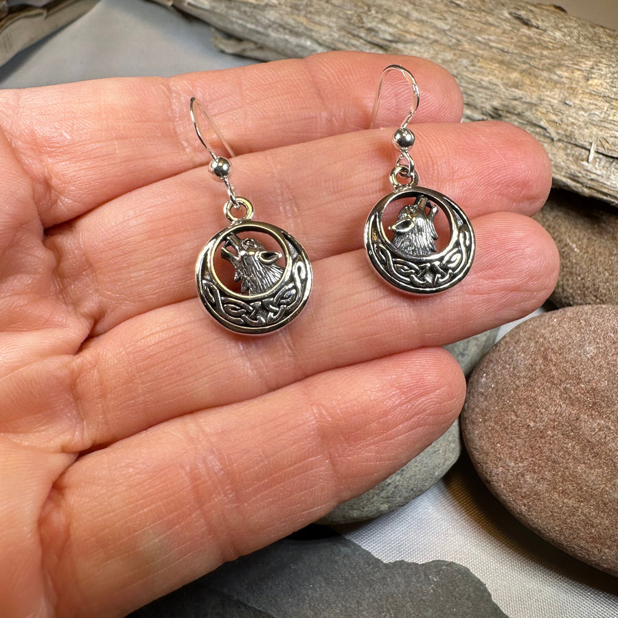 Celtic Wolf Spirit Earrings in Sterling Silver