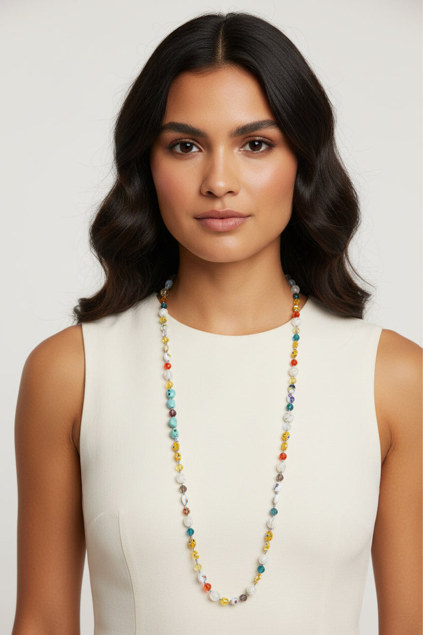 Flirty Sugar Skull Long Beaded Necklace