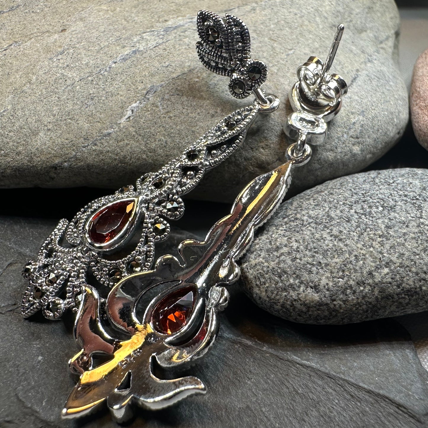 Nour Garnet Marcasite Earrings