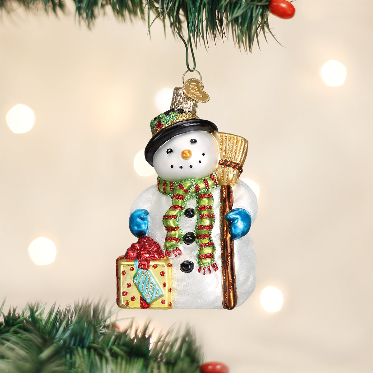Gleeful Snowman Ornament - Handblown Glass