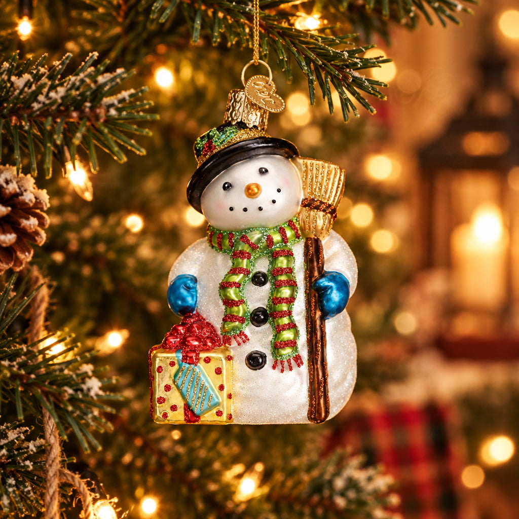Gleeful Snowman Ornament - Handblown Glass