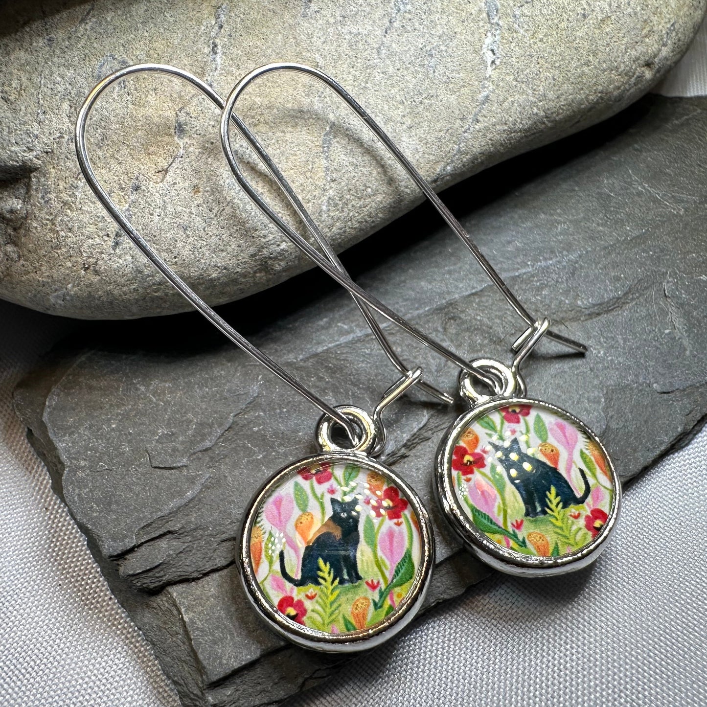 Garden Black Cat Art Earrings — view 3