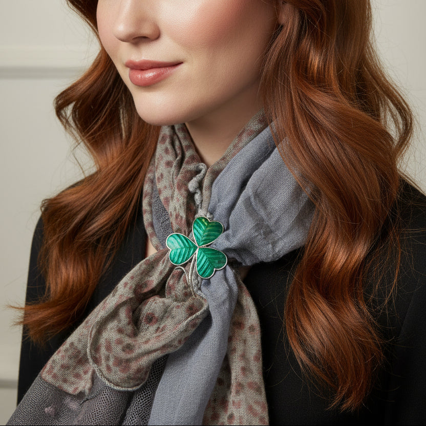 Enamel Green Irish Shamrock Scarf Ring