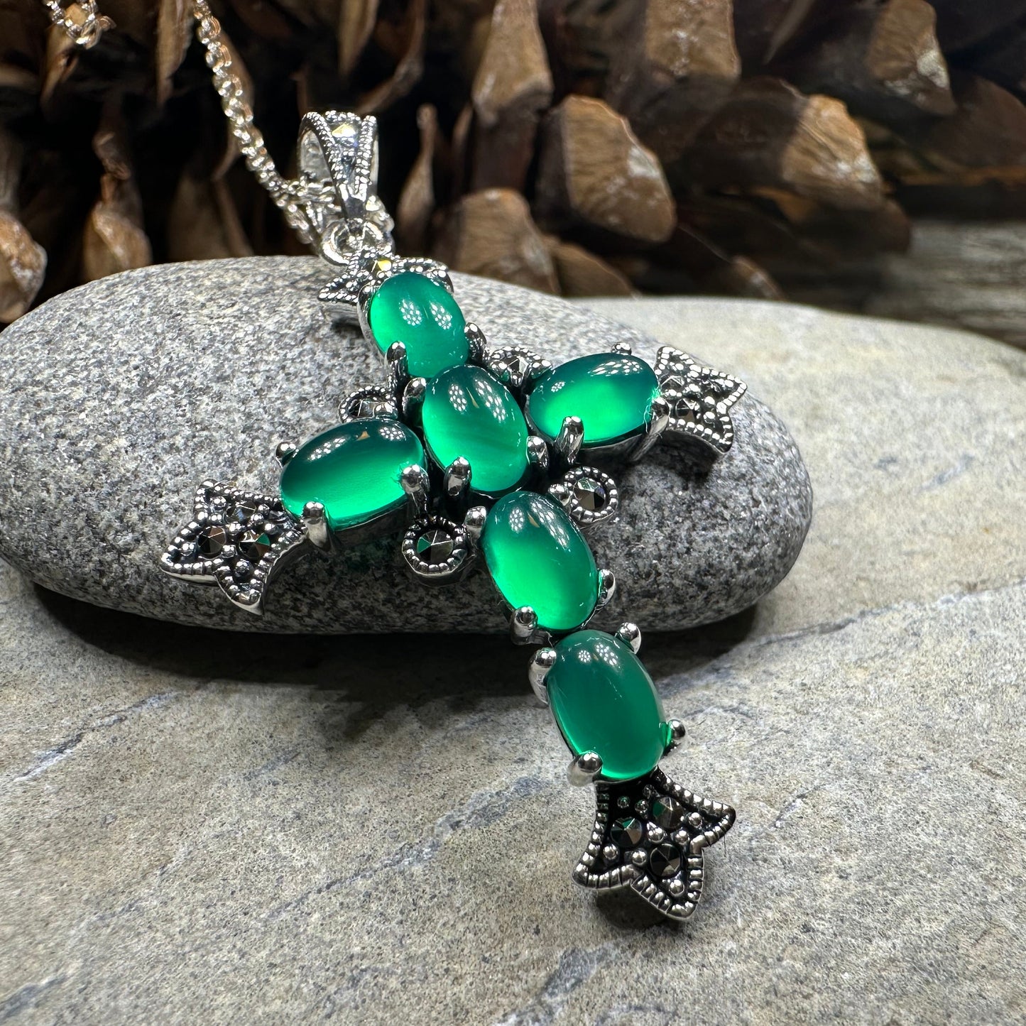 Eyrlis Marcasite Cross Necklace in Sterling Silver
