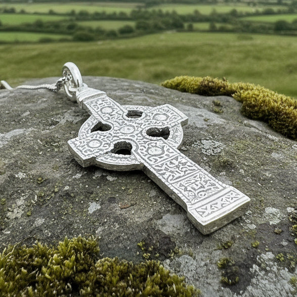 Artisan Irish Ahenny Cross Necklace - Made in Ireland in sterling silver