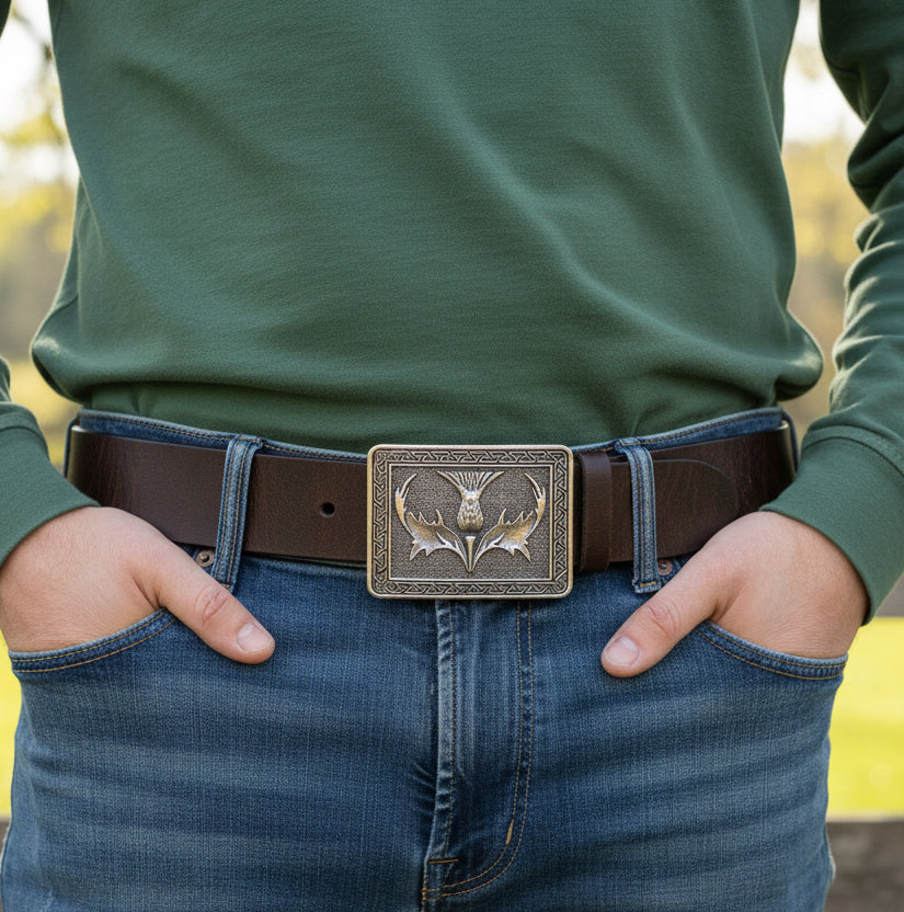 Bold Scottish Thistle Kilt Belt Buckle - Handmade in Scotland