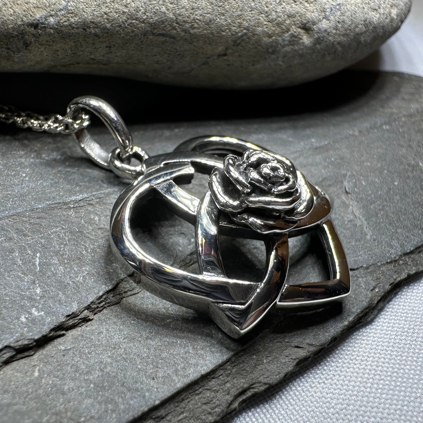 Celtic Rose Heart Necklace in Sterling Silver
