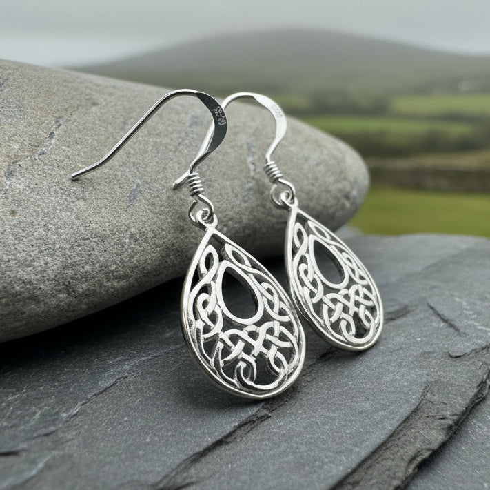 Celtic Teardrop Earrings in Sterling Silver